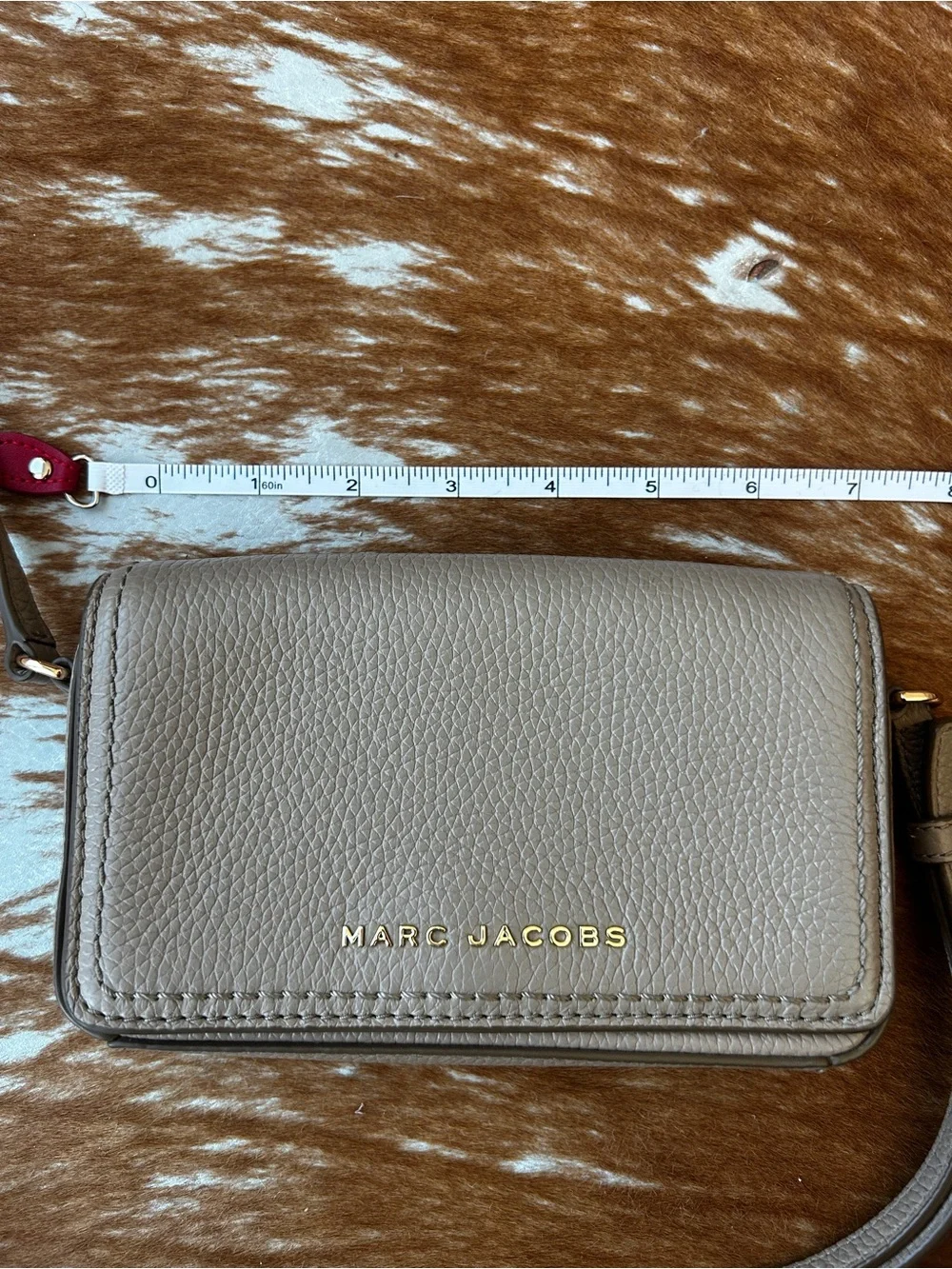 Marc Jacobs Light Taupe Pebbled Leather Mini Crossbody with Gold Logo